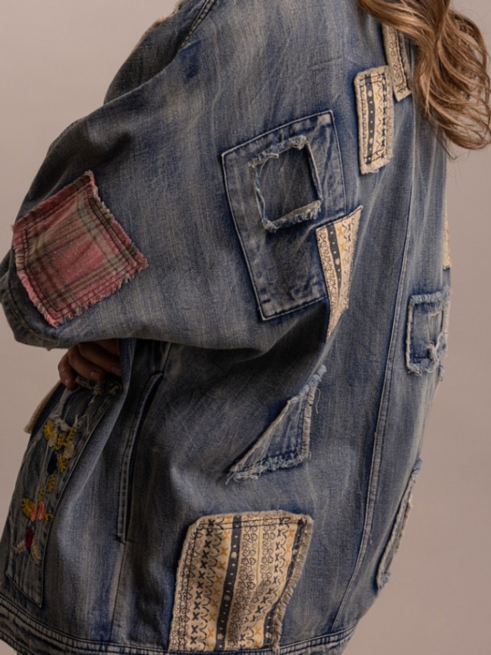 ❤️ BLUE VELVET “ BERLIN “ BLUE VELVET DENIM EMBROIDERED PATCHWORK JEAN JACKET 46 - Picture 7 of 8